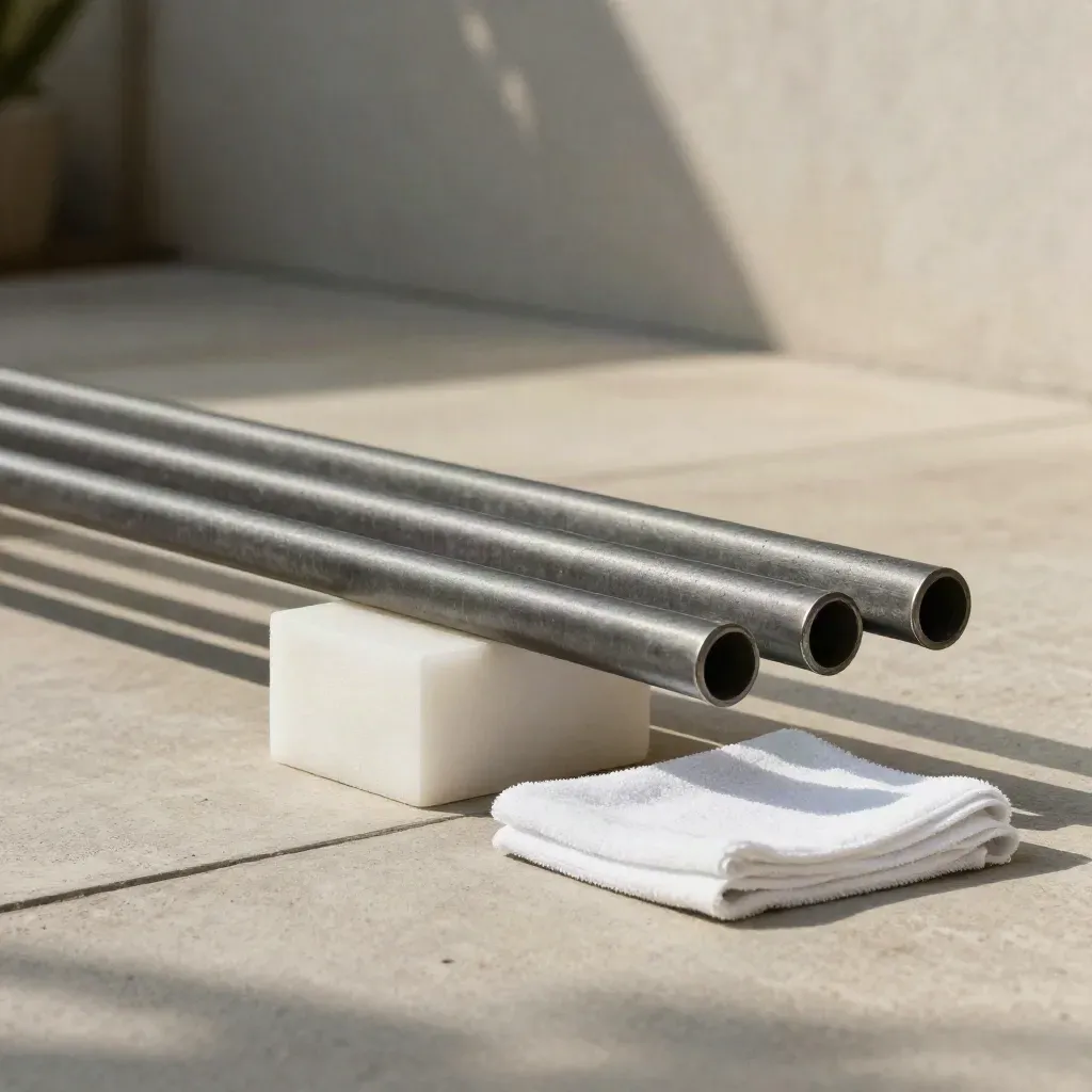 Parallele da dip con blocco in foam e asciugamano su patio di cemento, luce dura pomeridiana.